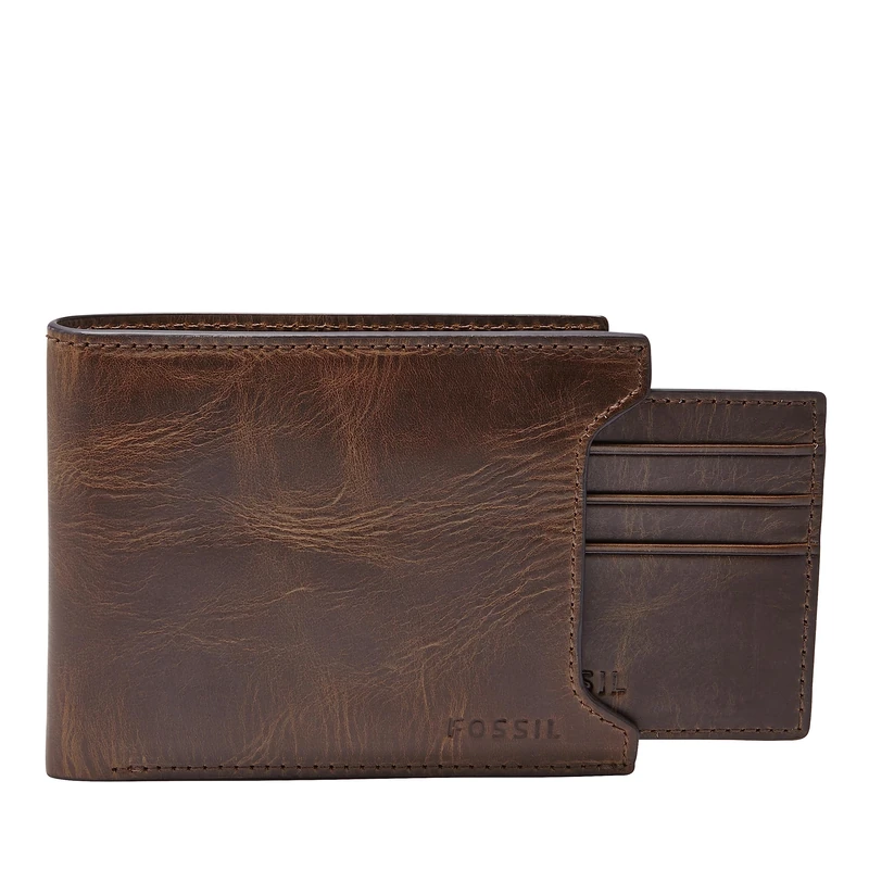 Fossil Men's Leather Bifold Sliding 2-in-1 with Removable Card Case Wallet, Derrick Dark Brown, One size