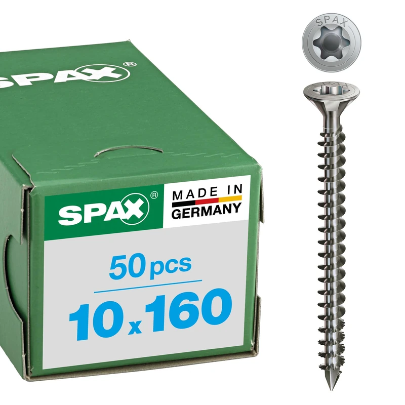 Spax 1208001001605 Countersunk Wood Screw T-Star Plus Cut Milling Ribs Fully Threaded Stainless Steel A4 1.4578, 1208001001605