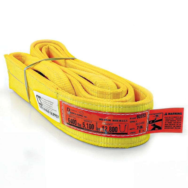 DD Sling (USA Made). 2" wide X (4' to 20' lengths) in Listing! 2 Ply Twisted Eye, Nylon Lifting Slings, Eye & Eye, Heavy Duty (900 webbing), 5.100 Choker, 12.800 Basket Load Capacity (2inX8ft)