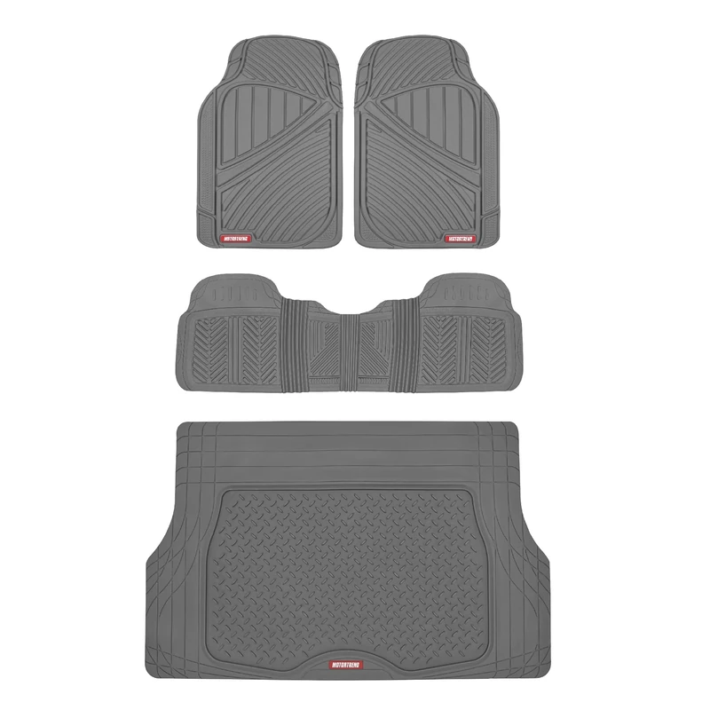 Motor Trend FlexTough Performance All Weather Rubber Car Floor Mats with Cargo Liner – Full Set Front & Rear Odorless Floor Mats for Cars Truck SUV, BPA-Free Automotive Floor Mats (Gray)