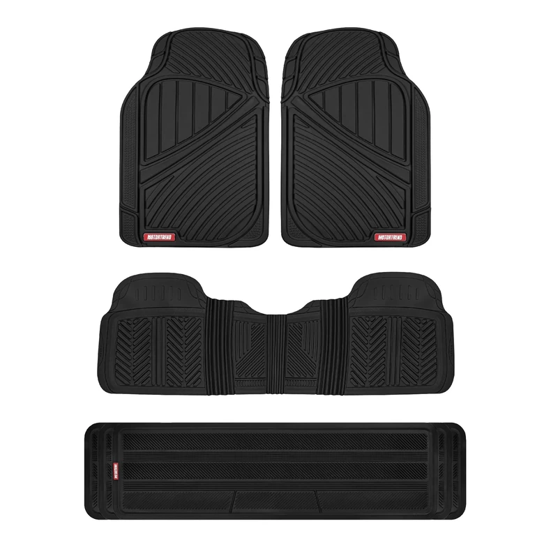 Motor Trend 3 Rows FlexTough Series Rubber Floor Mats & Liners for Car SUV Van- Heavy Duty Full Interior - Black