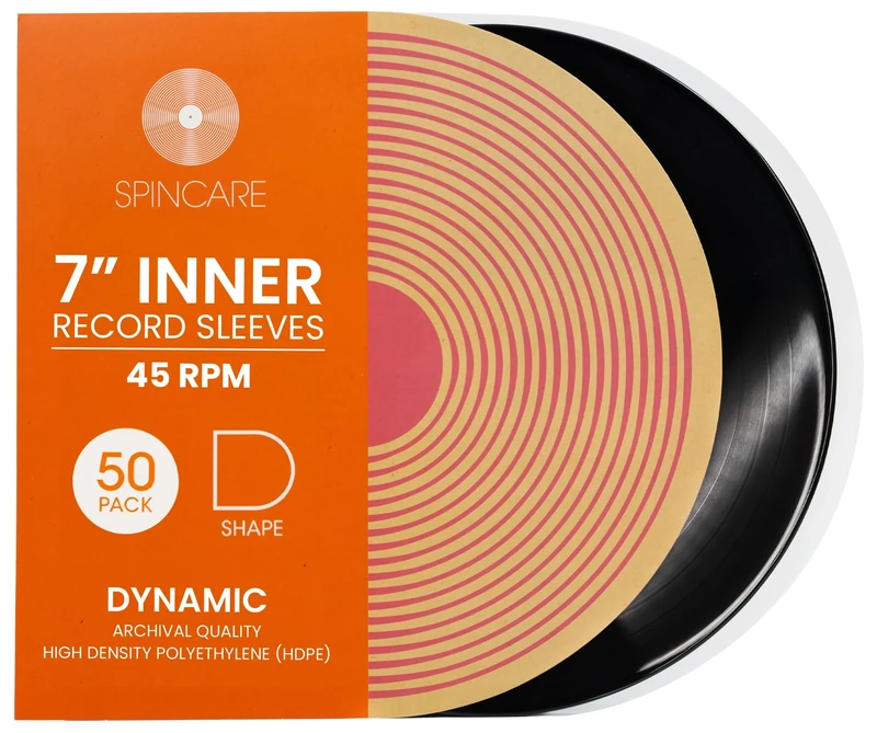 50x 7 Inch Single 45 RPM Anti-static Inner Vinyl Record Sleeves | Spincare Rounded Edge Archival Anti Static HDPE Plastic Vinyl Record Storage Covers for 7” 45 RPM Singles