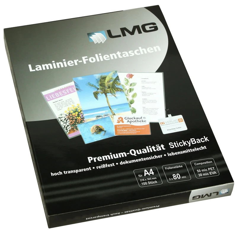 LMG LMGA4-80S Laminating Pouches A4 216 x 303 mm 2 x 80 mic with Self Back Pack of 100