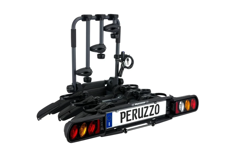 Peruzzo - Pure Instinct hitch bike carrier - Transport 3 bikes (60kg Max) - Fat Bike compatible - Tilt with pedal - Key lock cable included - Assembled and foldable for easy storage