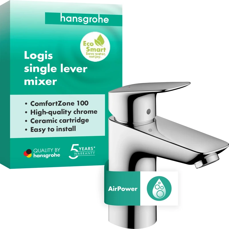 hansgrohe Logis Basin mixer tap 100 LowFlow 3.5 l/min with pop-up waste, chrome, 71104000