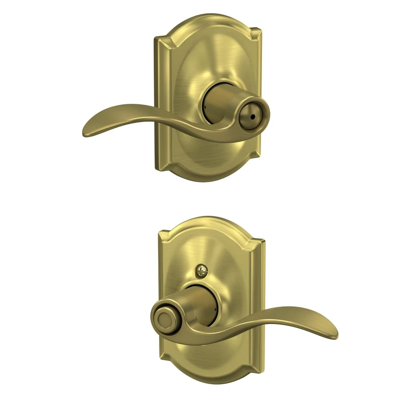 SCHLAGE F40 Acc 608 CAM Accent Lever with Camelot Trim Bed and Bath, Satin Brass Lock Company