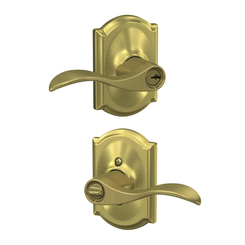 Schlage F51A Acc 608 CAM Accent Lever with Camelot Trim Keyed Entry, Satin Brass