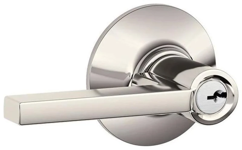 SCHLAGE F51A LAT 618 Latitude Lever Keyed Entry Lock, Polished Nickel