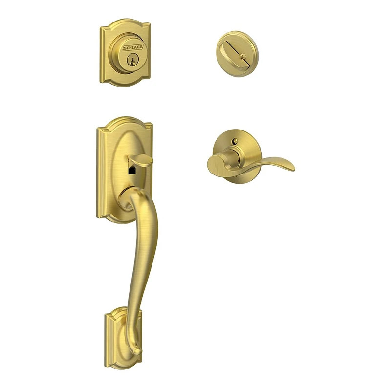 SCHLAGE Camelot Single Cylinder Handleset and Left Hand Accent Lever, Satin Brass (F60 CAM 608 Acc LH)