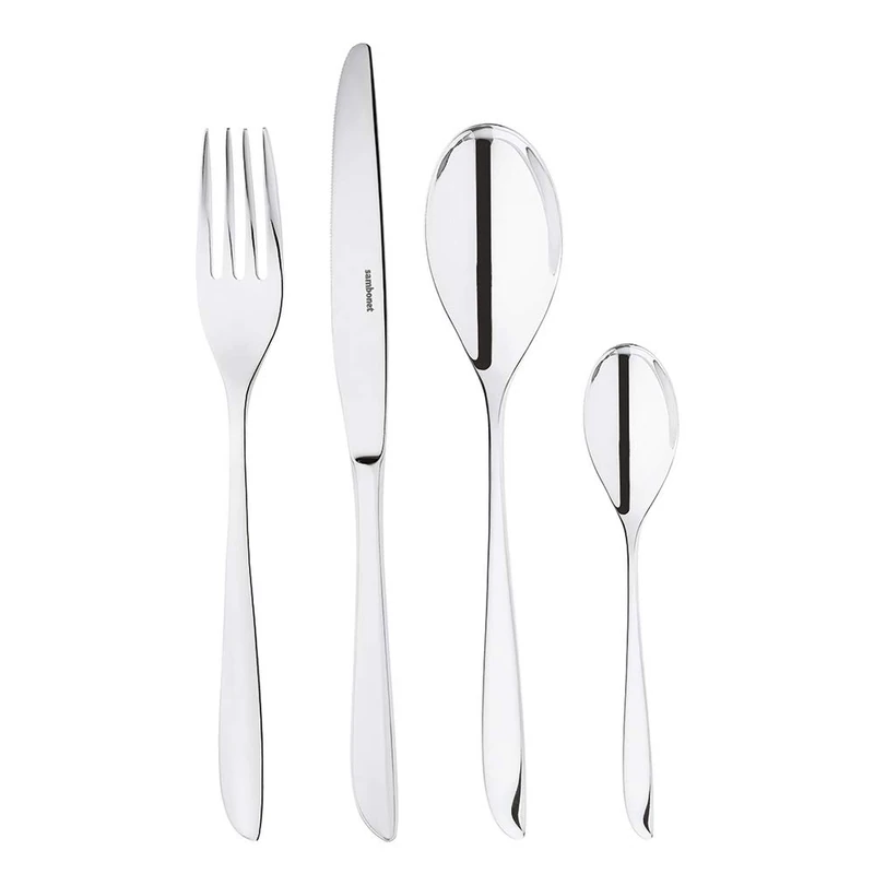 Sambonet Leaf Cutlery Set 24 pcs, Service for 6 Persons in 18/10 Stainless Steel, Includes 6 Forks, 6 Knives, 6 Spoons and 6 Teaspoons