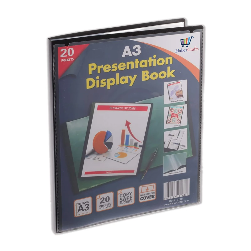 A3 Display Book Certificate Folder 20 Pocket Display Folders With Plastic Pockets Presentation Folder With Plastic Sleeves Polly Pocket Folder File (A3 Size - 20 Pockets - 40 Views - 12 Display Books)