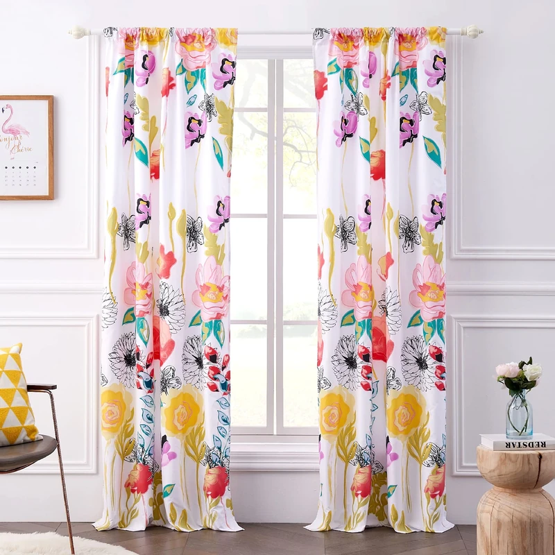 Greenland Home Watercolor Dream Curtains - Drapes - Lined Panel Pair with tiebacks - Set of 2 Panels - 84" L - White - Image 1