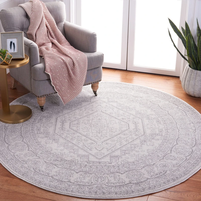 Safavieh Traditional Rug for Living Room, Dining Room, Bedroom - Adirondack Collection, Short Pile, in Ivory and Silver, 122 X 122 cm - Image 1