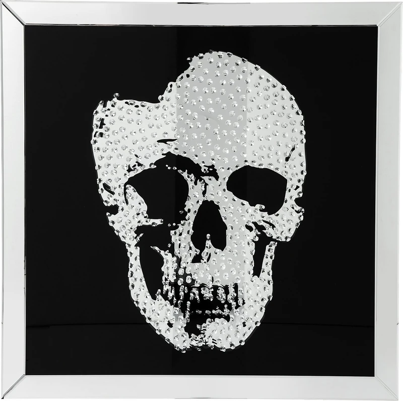Kare Design Picture Frame Mirror Skull Black/Silver, Glass Picture, Decorative Picture, Skull Picture, Square Picture, Skull Motif, Modern, Living Room, Bedroom, Hallway, 100 x 100 x 4.5 cm
