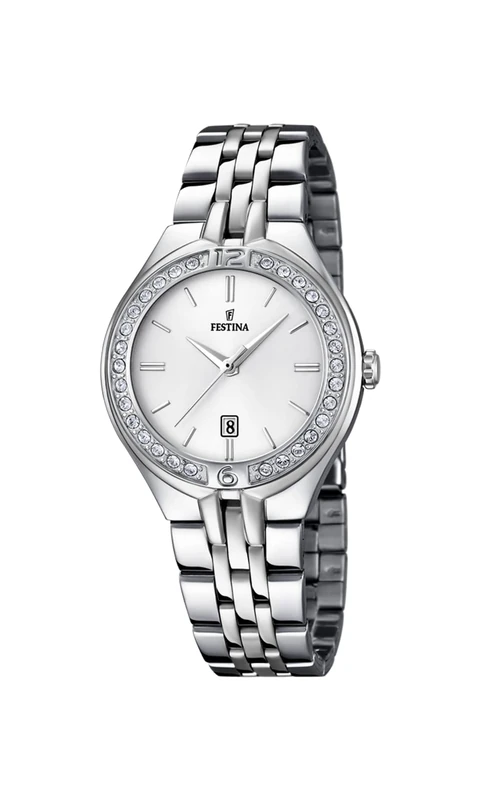 Festina Women's Quartz Watch with White Dial Analogue Display and Silver Stainless Steel Bracelet F16867/1