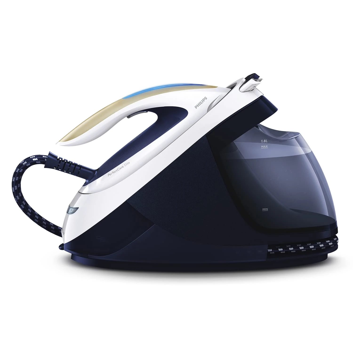 Philips PerfectCare Elite Steam Generator Iron – Cut Ironing Time in Half with 6.7 Bar Pressure, 470g Steam Boost, No Settings Needed, 1.8L Tank for 2H Use, Vertical Steam (GC9630/20)