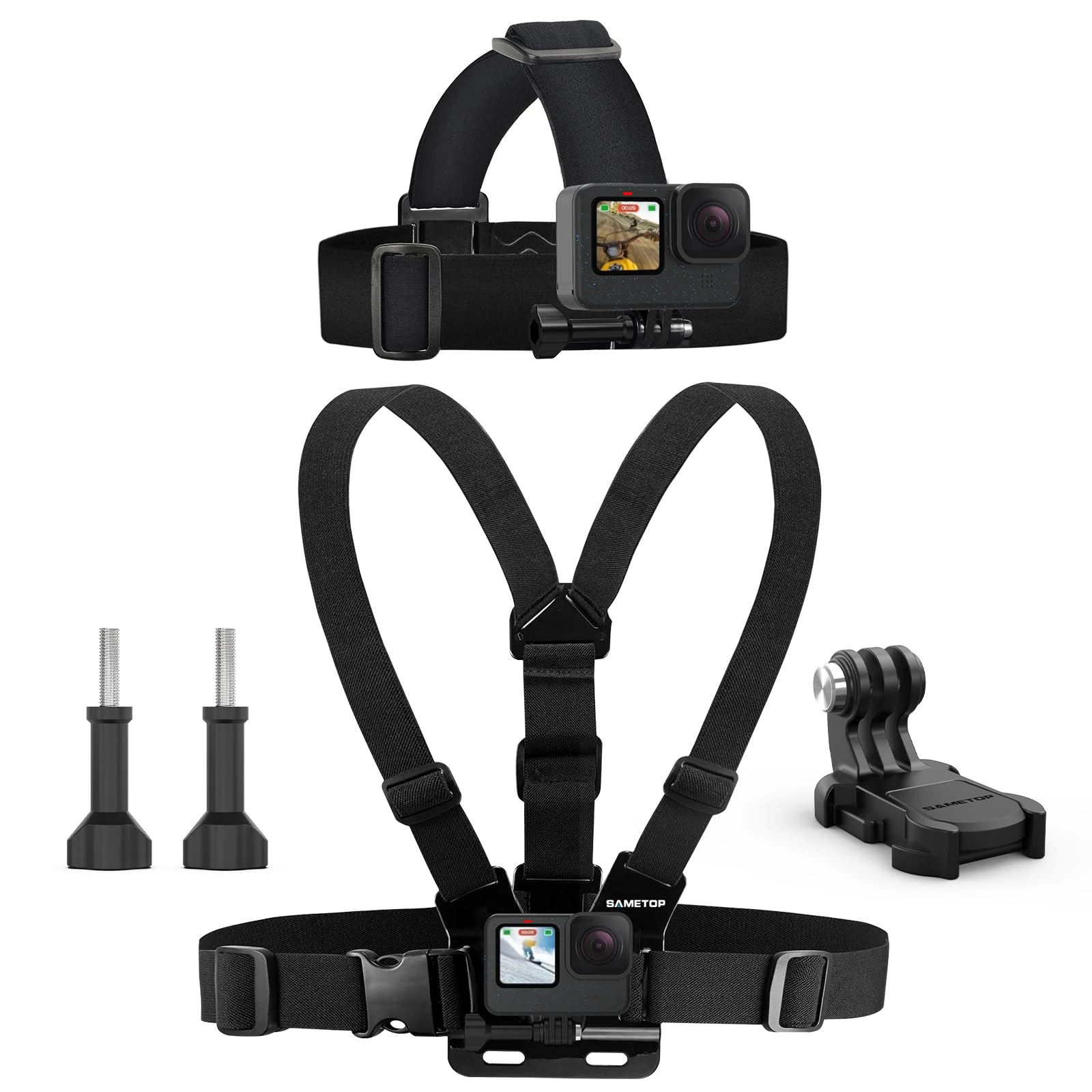 Sametop Chest Mount Head Strap Harness Chesty Kit Compatible with GoPro Hero 13, 12, 11, 10, 9, 8, 7, 6, 5, 4, Session, 3+, 3, 2, 1, Hero(2018), Fusion, Max, DJI Osmo Action Cameras