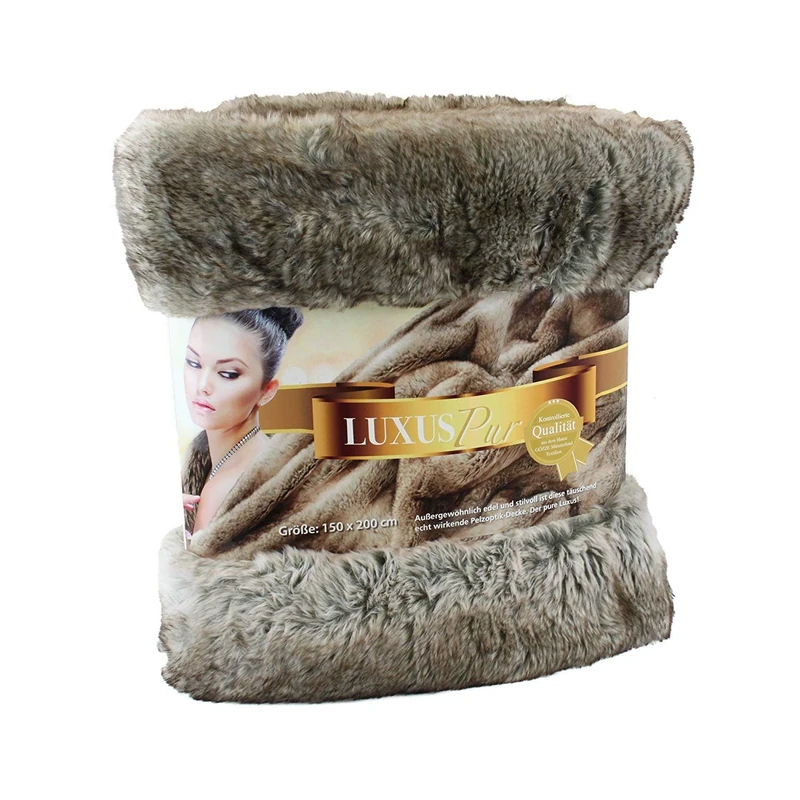 Gözze - Throw/Blanket, Smart Fur Look, Kodiak Bear Design, 150 x 200 cm - Grey