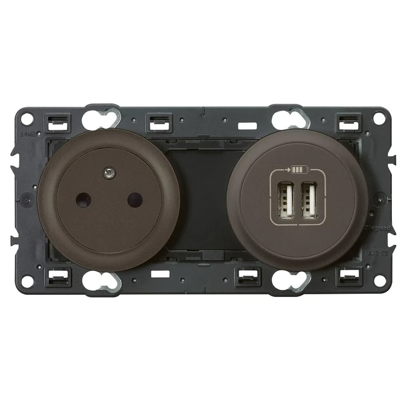 Legrand Céliane Plug with Earth/Two USB Sockets, 250V, Black, 099538, 250 voltsV