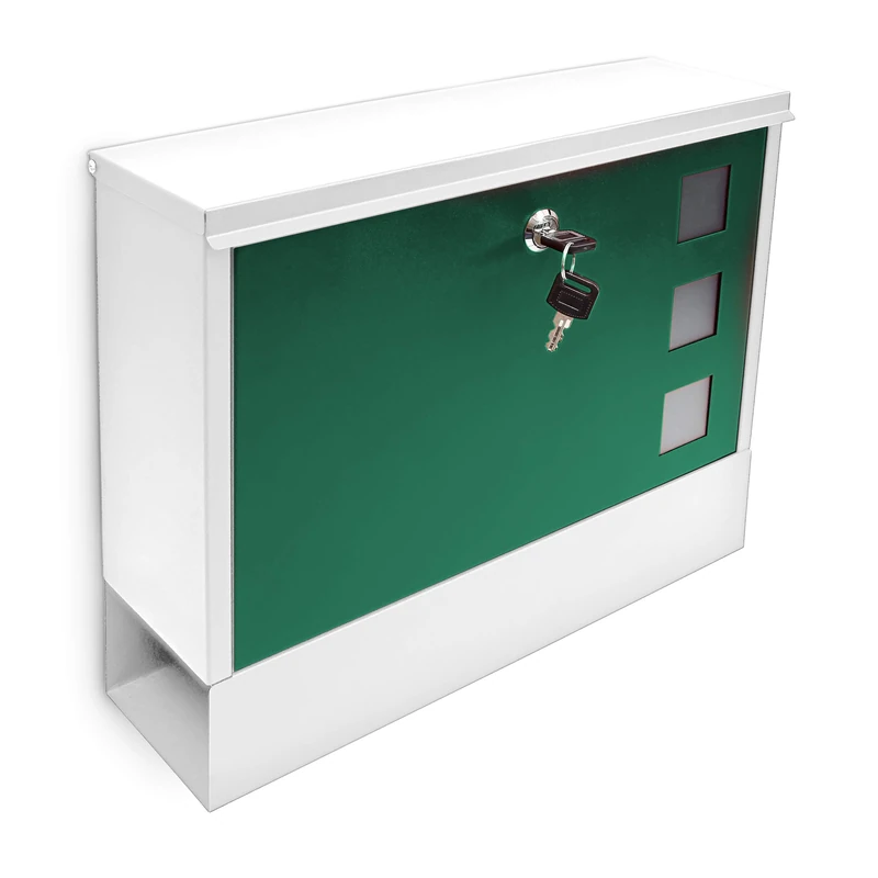 Relaxdays Modern Two Coloured Mailbox Letterbox Lockable with Two Keys and Newspaper Slot, White-Green