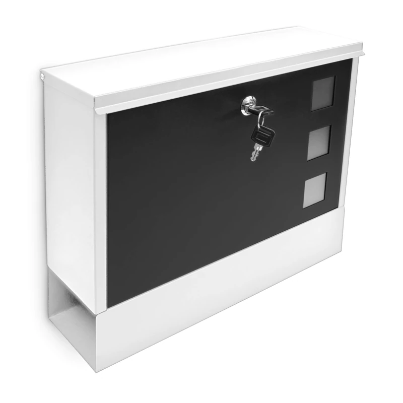 Relaxdays Modern Two Coloured Mailbox Letterbox Lockable with Two Keys and Newspaper Slot, White-Black