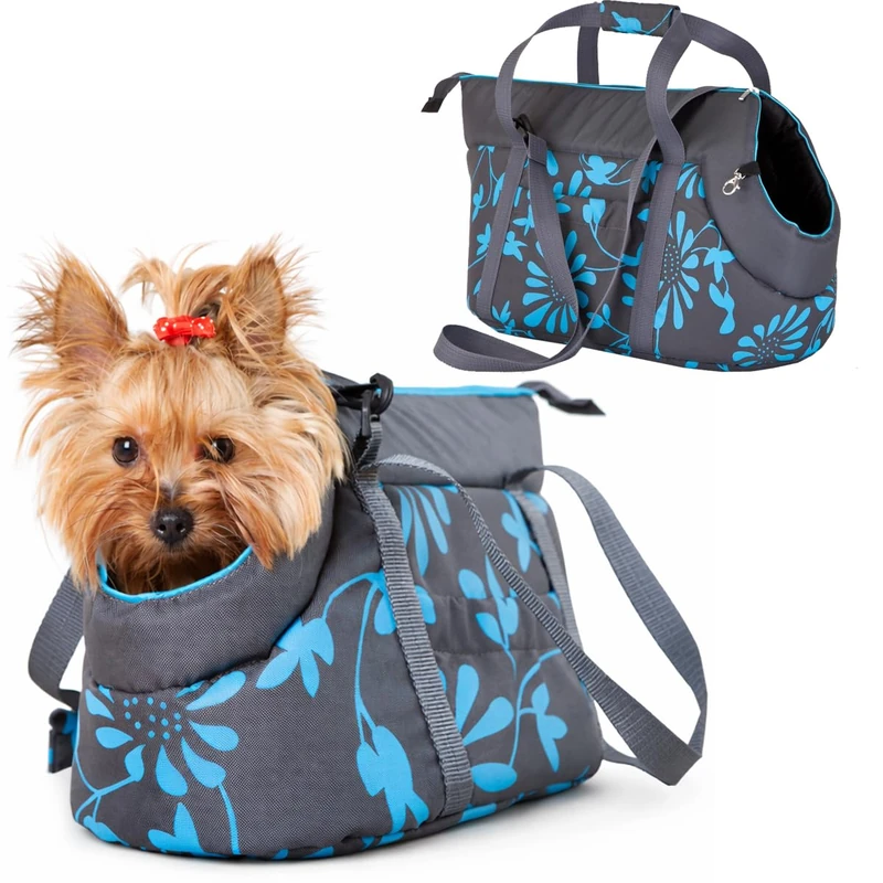 HobbyDog Gate GWK8 Dog Bag Cat Bag with Floral Pattern, 32 x 30 x 50 cm Grey