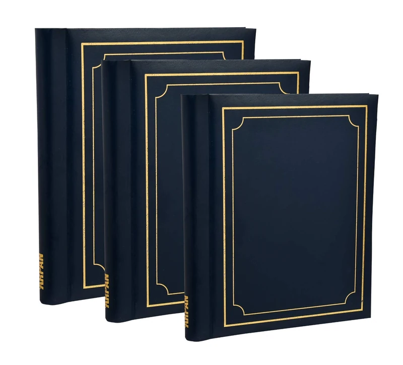 Arpan 3 x Self Adhesive Photo Albums Totaling 108 Sheets 216 Sides Padded Leather Style Finish - Blue