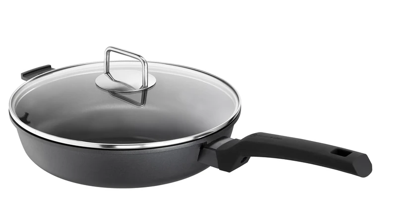 Schulte-Ufer, Induction Charisma i 1639-978-28 i Sauté Pan with Lid, Cast Aluminium with Optical Frying Display for Optimal Temperature, Suitable for Induction Cookers, Diameter 28 cm, Aluminium, Red