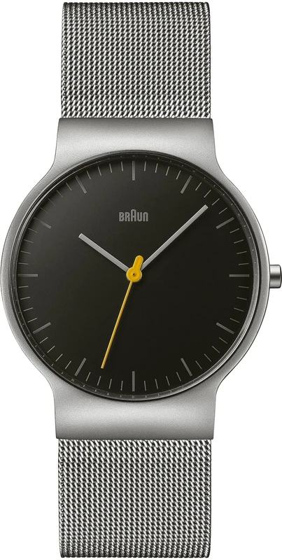 Braun Mens Quartz Watch with Black Dial Analogue Display and Grey Stainless Mesh Strap BN0211BKSLMHG