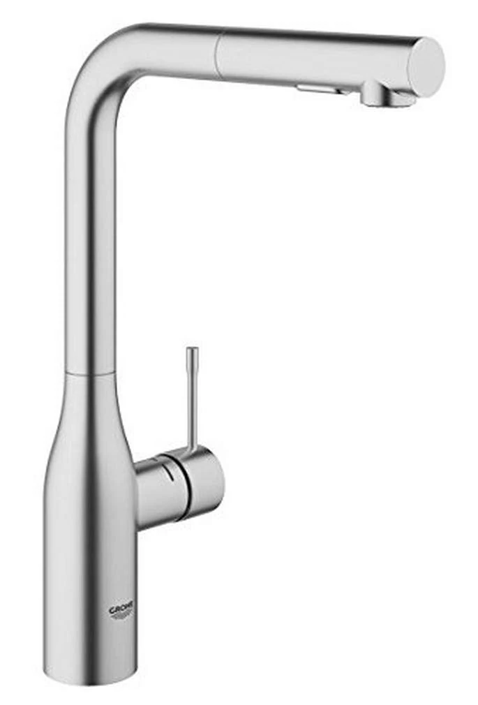 GROHE Essence – 1 Lever Pull-Out Dual Spray Kitchen Mixer Tap (High L-Spout, 360° Swivel Range, 28mm Ceramic Cartridge, Min. Recomm. Pressure 1.0 Bar, Tails 3/8 Inch), Size 348mm, SuperSteel, 30270DC0