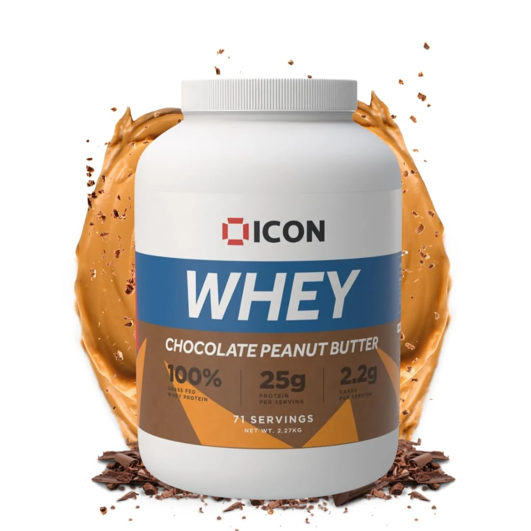 ICON Nutrition Whey Protein Powder — Chocolate Peanut — High Protein, Grass Fed, Low Carbs & Fat, Complete Amino Acid Profile, Cold Shakes or Mix with Foods — 2.27kg, 71 Servings