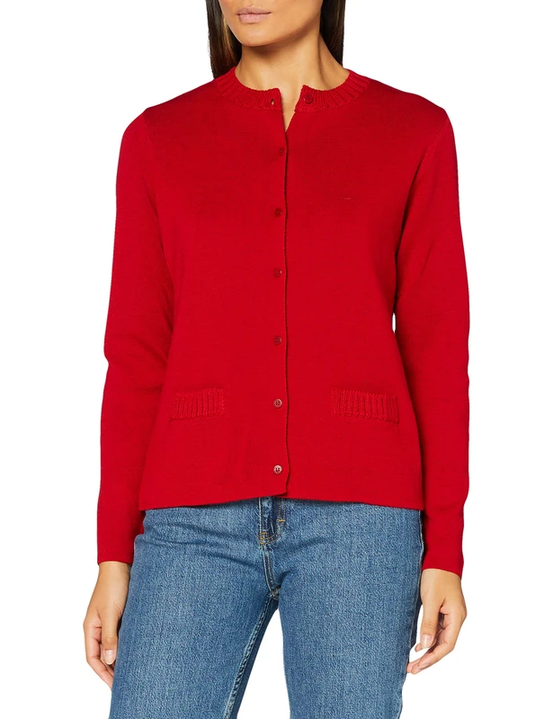 Armor Lux Round Neck Cardigan - Wool and Acrylic, Pillar, 3XL Rouge