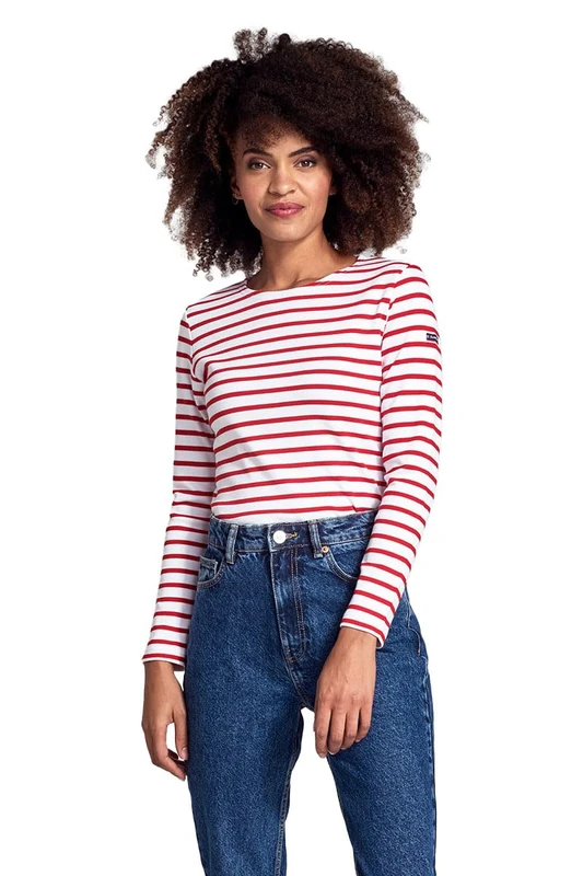 Armor Lux Women's Marinière Lesconil T-Shirt, Blanco (White/Braise 320), 12 (M)