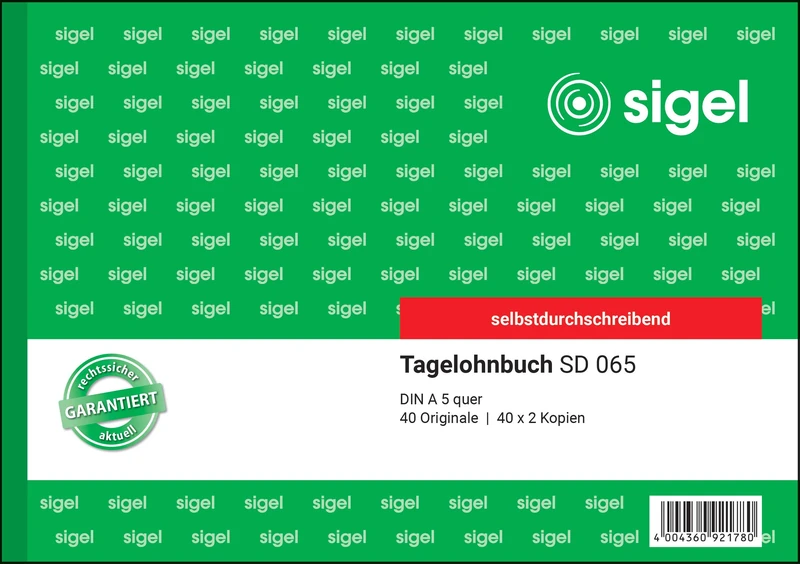 SIGEL SD065/5 Day Pay Book A5 Landscape, 3 x 40 Sheets, Carbonless Copying, Pack of 5