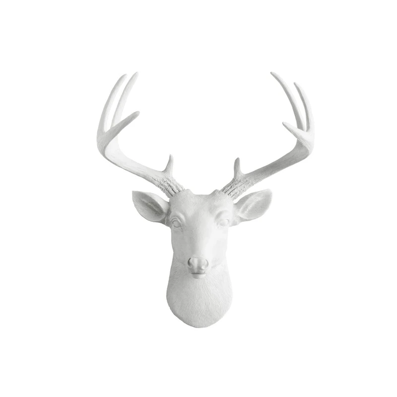 Mini Deer by Wall Charmers | White Faux Head Mount Bust Fake Animal Resin Taxidermy Sculpture Stag Buck Antler Fauxidermy Mounted Replica Decor Art
