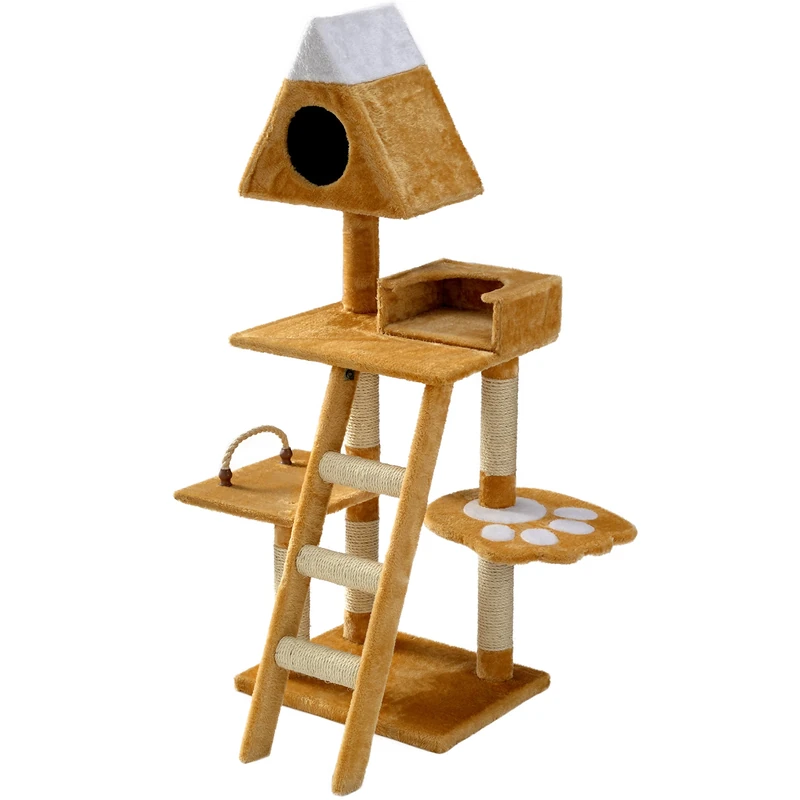 Mool Deluxe Cat Scratching Tree/Post Activity Centre with 2 Hidey-Holes and 4 Viewing Platforms, 130 cm, Golden Sand