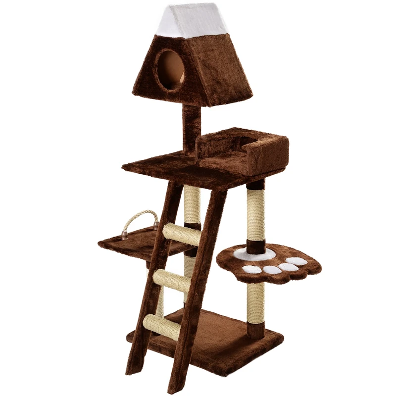 Mool Deluxe Cat Scratching Tree/Post Activity Centre with 2 Hidey-Holes and 4 Viewing Platforms, 130 cm, Chocolate Brown