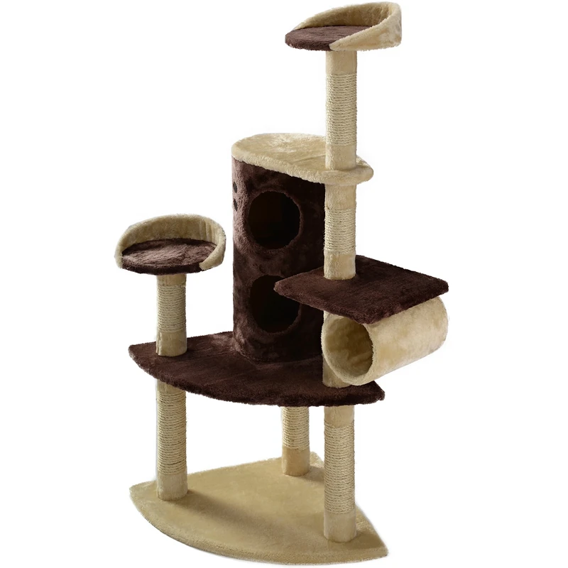 Mool Deluxe Cat Activity Centre and Scratching Tree/Post with Hidey-Holes/5 Viewing Platforms, 114 cm, Cream / Brown