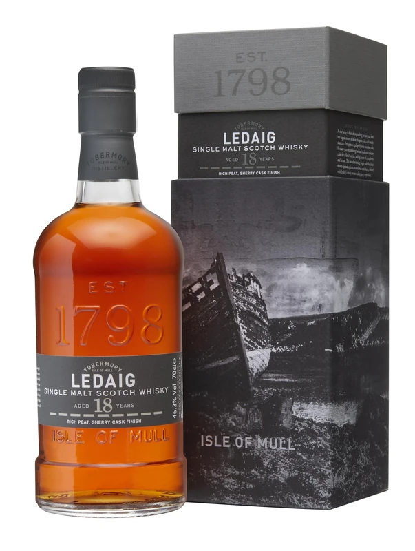 Ledaig 18 Year Old Single Malt Scotch Whisky, 70cl | 46.3% ABV | Peppery, Smoky and Malty Artisanal Whisky | Hebridean peated Single Malt Whisky