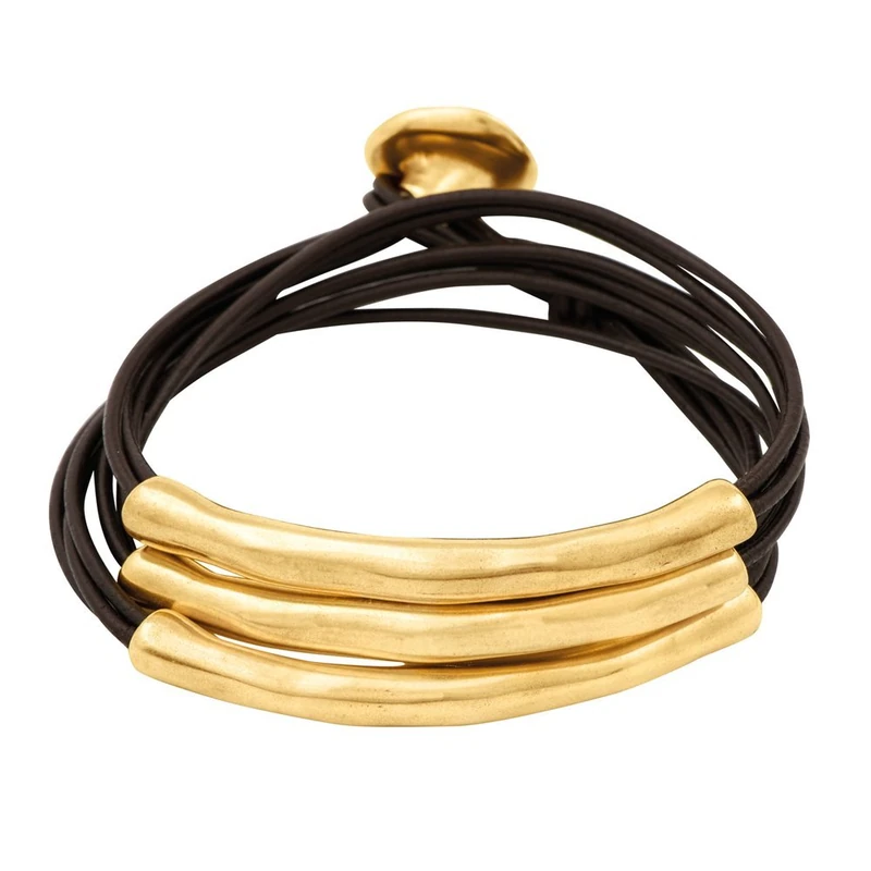 UNO DE 50 Bracelet of Leather with Alloy of Metal Plated in Gold of 18 K.- Min Perimeter 15,6