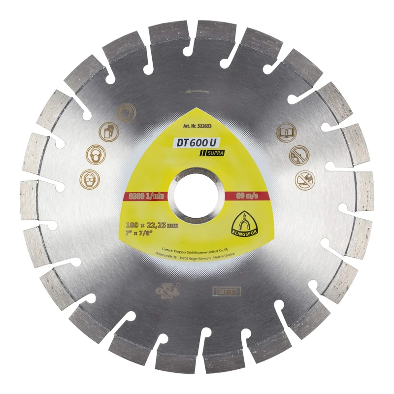 Klingspor DT600U Supra, 22.23 mm – 180 mm Diamond Cutting Disc, 322633