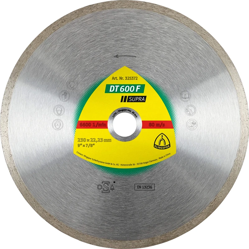 Klingspor DT 600 F SUPRA Diamond Cutting Disc for Tiles, Standard for Angle Grinder 230 x 1.9 x 22,23 MM