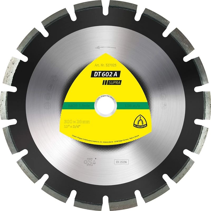 Klingspor Diamond Saw Blade Cutting DT602 A Supra For Sander Attachment 20 mm Diameter 300 mm 327025