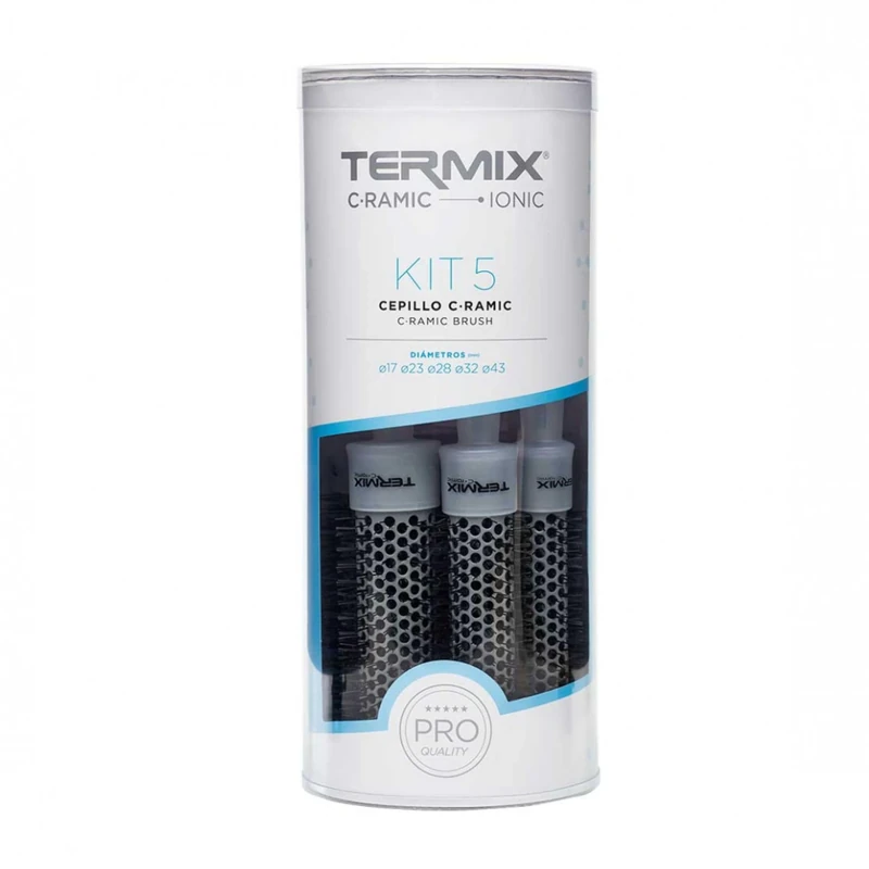Pack Termix Ceramic round Hairbrush- Brushes that combines the latest ceramic and ionic technology preventing hair damage- it includes 5 diametres Ø 17, 23, 28 , 32 , 43 mm