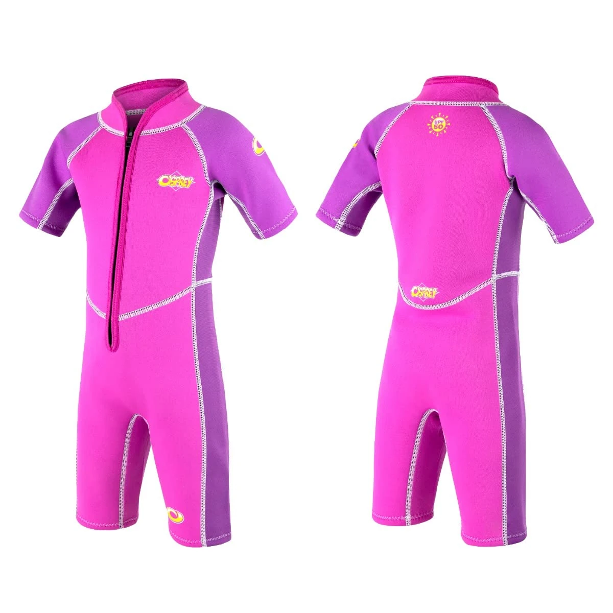 Osprey Childrens Toddlers 3 Mm Shorty Summer Wetsuit With SPF 50+ For Boys And Girls, Oyster - Pink, Age 2 EU