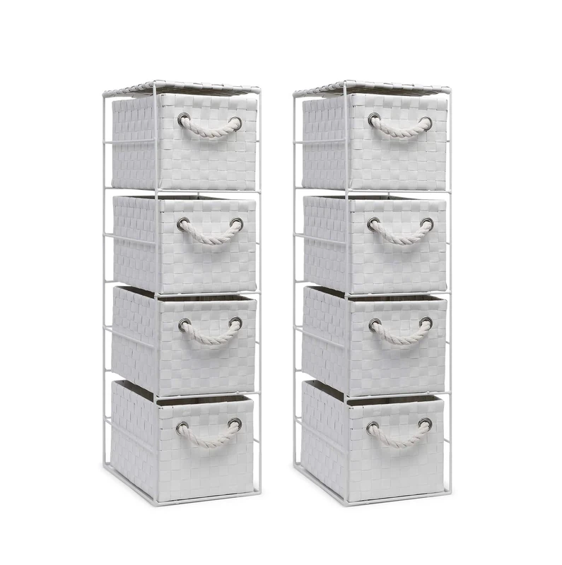 2 x 4 Drawer Storage Cabinet Unit for Bedroom/Bathroom/Home/Office (White)