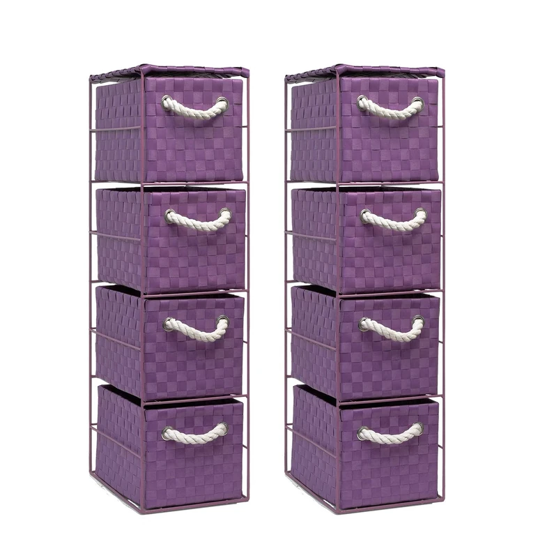 2 x 4 Drawer Storage Cabinet Unit for Bedroom/Bathroom/Home/Office (Purple)
