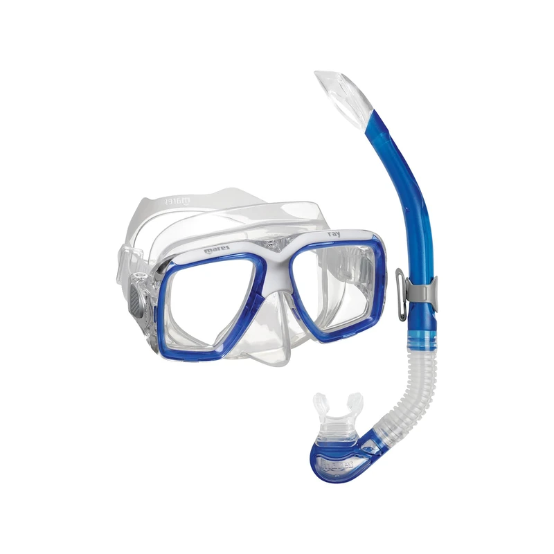 Mares Combo Ray - Adult Snorkelling Set with Silicone Mask, Customisable Optical Lenses, Semi-Dry Snorkel with Silicone Mouthpiece