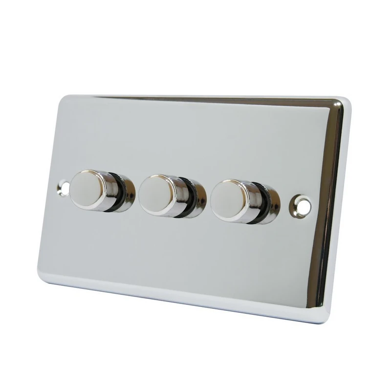 AET CPC3GDIMLED 250 W 10 A 3-Gang 2-Way Polished Chrome Classical Triple LED Light Dimmer Rocker Switch