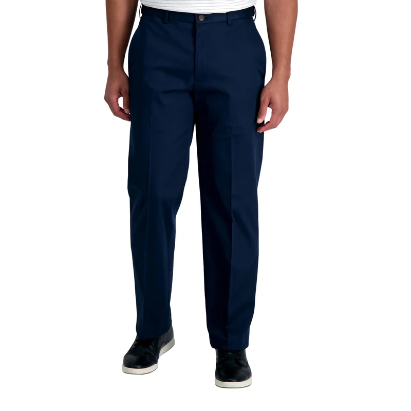 Haggar Men's Premium No Iron Khaki Classic Fit Flat Front Casual Pant (Regular and Big & Tall Sizes), Dark Navy, 36W x 32L
